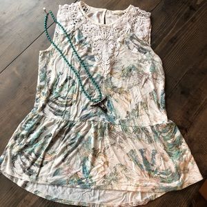 Meadow Rue Anthropologie Lia Floral Peplum Tank
